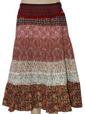 Fransa Floral Printed Banded Waist Velvet Button Casual Boho Skirt NWT M 38